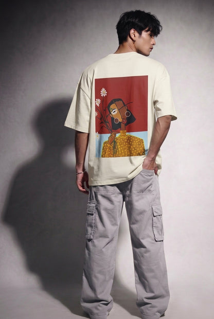 Cool Bee Cubist Bloom Oversize Tee White for Men - White Oversized Graphic Tee Streetwear India - Lifestyle View