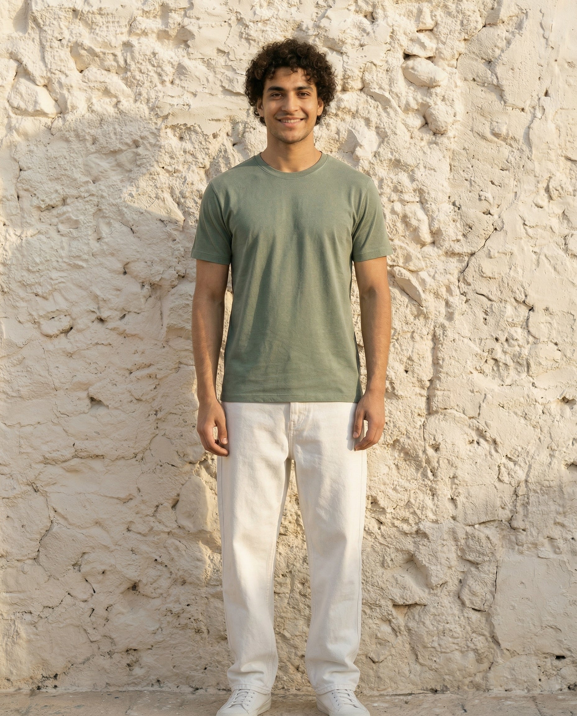 Cool Bee Essential Cotton Crew Neck T-Shirt Light Green for Men - Light Green Regular Fit Tee India - Detail View