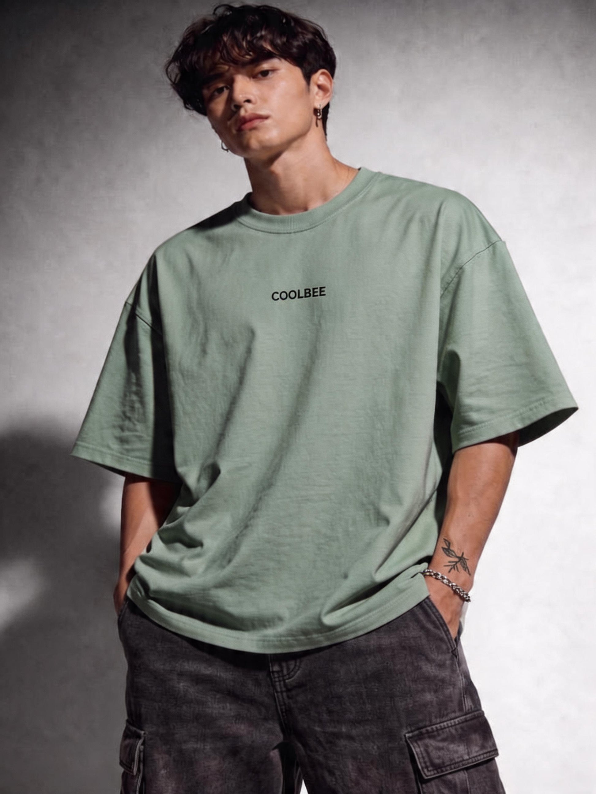 Cool Bee Orbital Drift Tee Green for Men - Green Oversized Graphic Tee Streetwear India - Back View