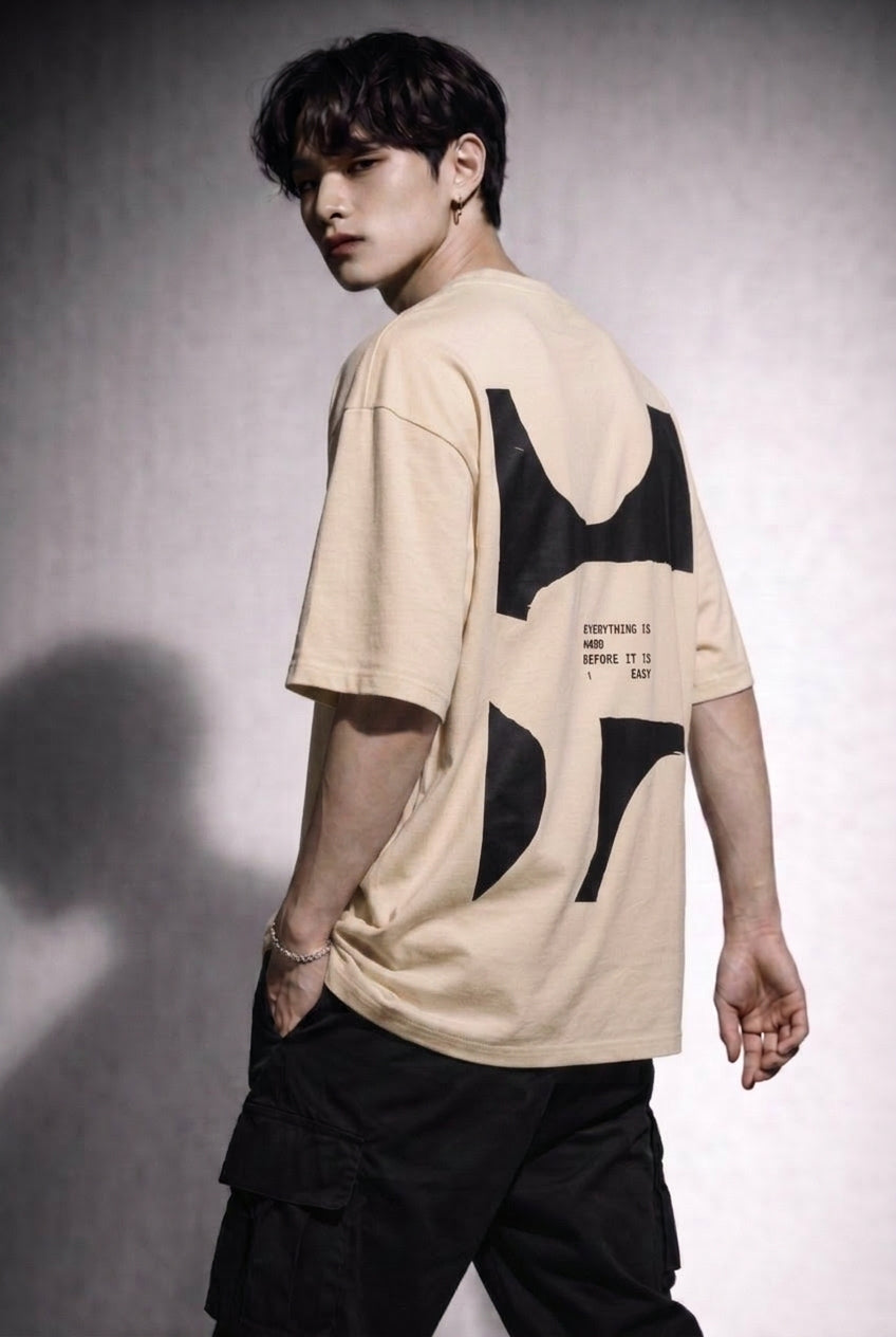 Cool Bee Perspective Graphic Tee Beige for Men - Beige Oversized Graphic Tee Streetwear India - Detail View