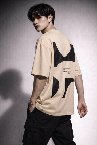 Cool Bee Perspective Graphic Tee Beige for Men - Beige Oversized Graphic Tee Streetwear India - Detail View