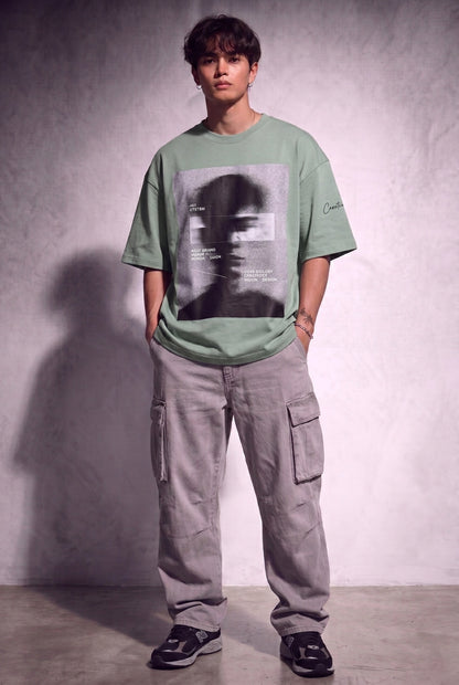 Cool Bee Blurred Vision Tee Off Green for Men - Off Green Oversized Graphic Tee Streetwear India - Lifestyle View