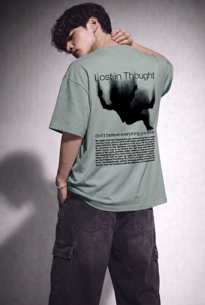 Cool Bee Lost in Thought Tee Green for Men - Green Oversized Graphic Tee Streetwear India