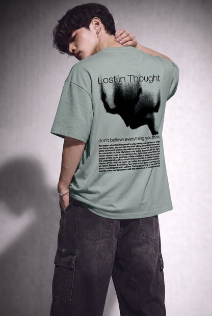Cool Bee Lost in Thought Tee Green for Men - Green Oversized Graphic Tee Streetwear India