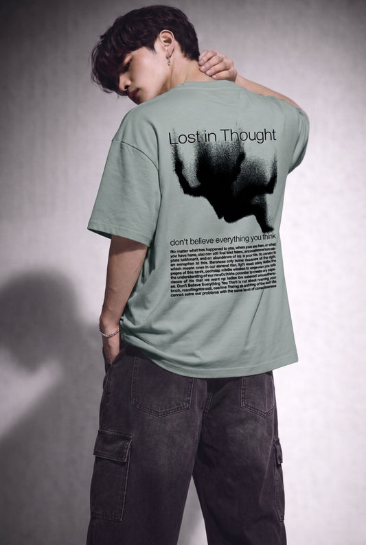 Cool Bee Lost in Thought Tee Green for Men - Green Oversized Graphic Tee Streetwear India