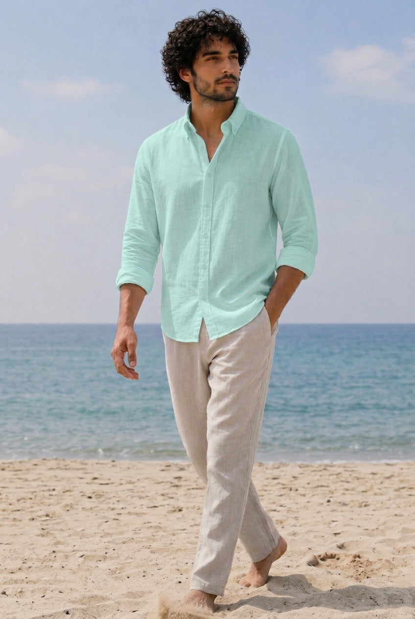 Linen Casual Shirt Mint Green | Men's Relaxed Fit