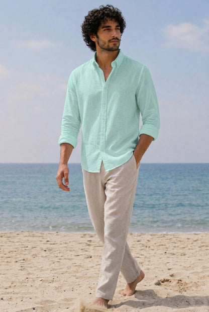 Cool Bee Linen Casual Shirt Mint Green for Men - Mint Green Linen Casual Shirt Breathable India - Lifestyle View