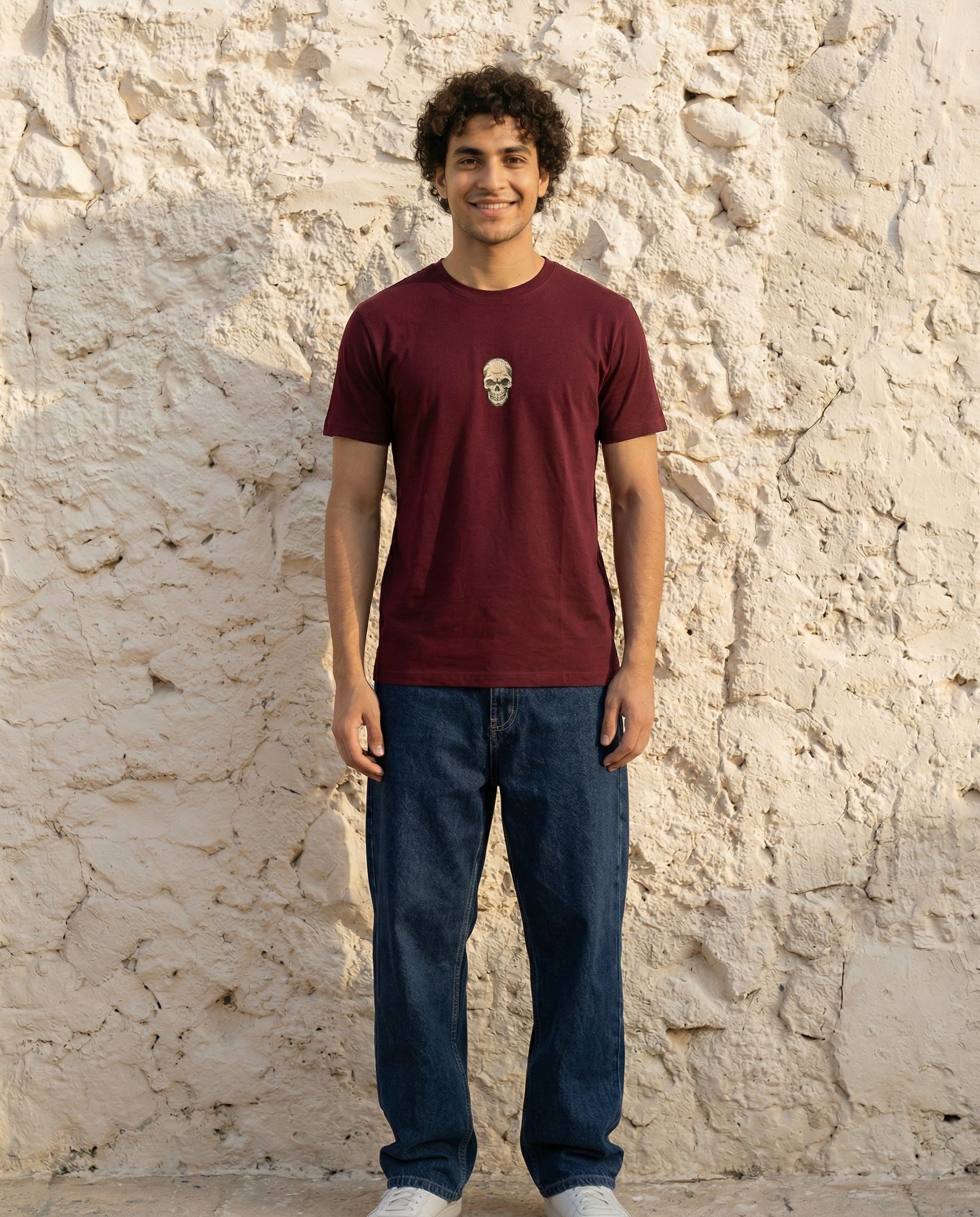 Cool Bee Essential Cotton Crew Neck T-Shirt Maroon for Men - Maroon Regular Fit Tee India - Detail View