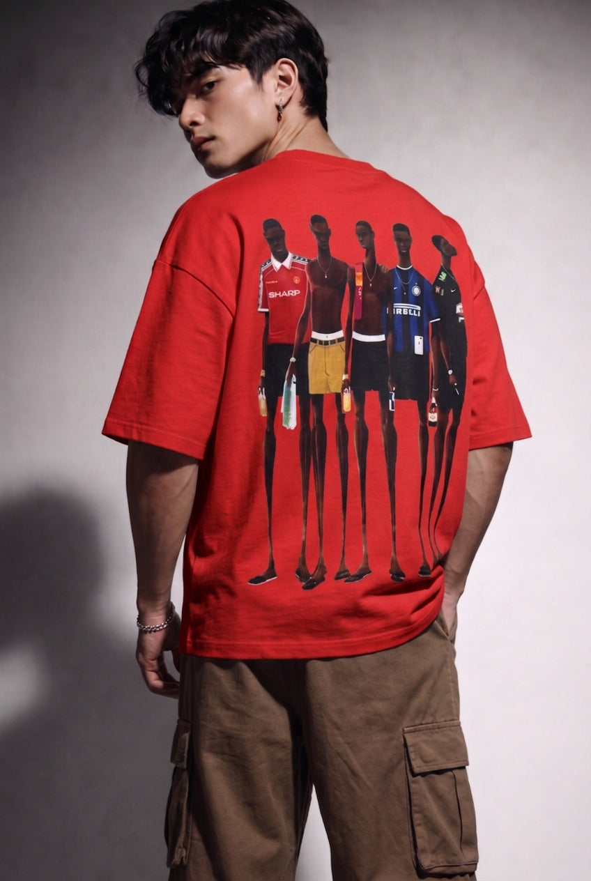 Cool Bee Matchday Abstract Tee Red for Men - Red Oversized Graphic Tee Streetwear India