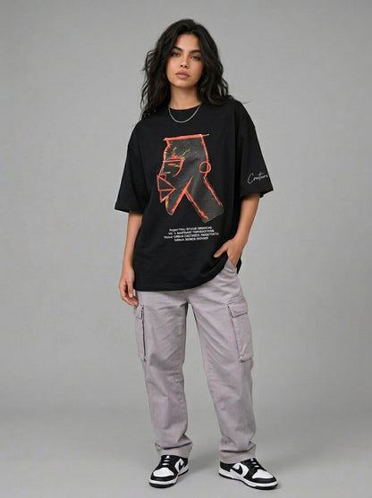 Cool Bee Urban Nomad Tee Black for Women - Oversized Graphic Tee Streetwear India - Lifestyle View