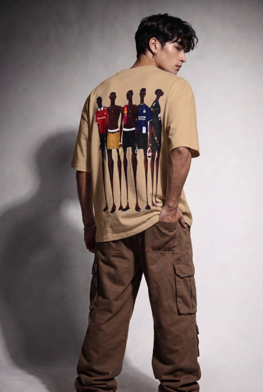 Cool Bee Matchday Abstract Tee Beige for Men - Beige Oversized Graphic Tee Streetwear India - Lifestyle View