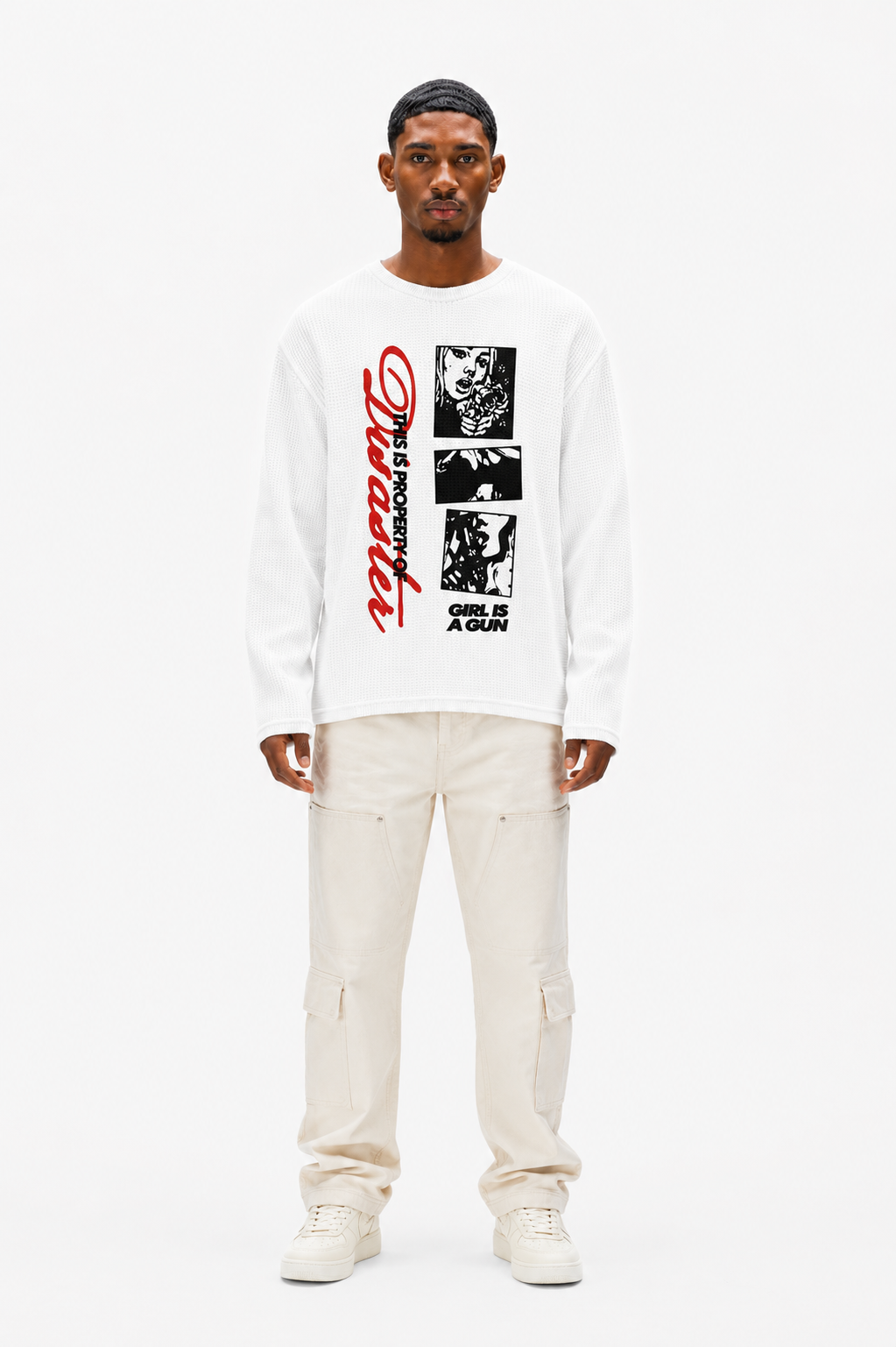Coolbee Store Midnight Creed Waffle Tee White – side view