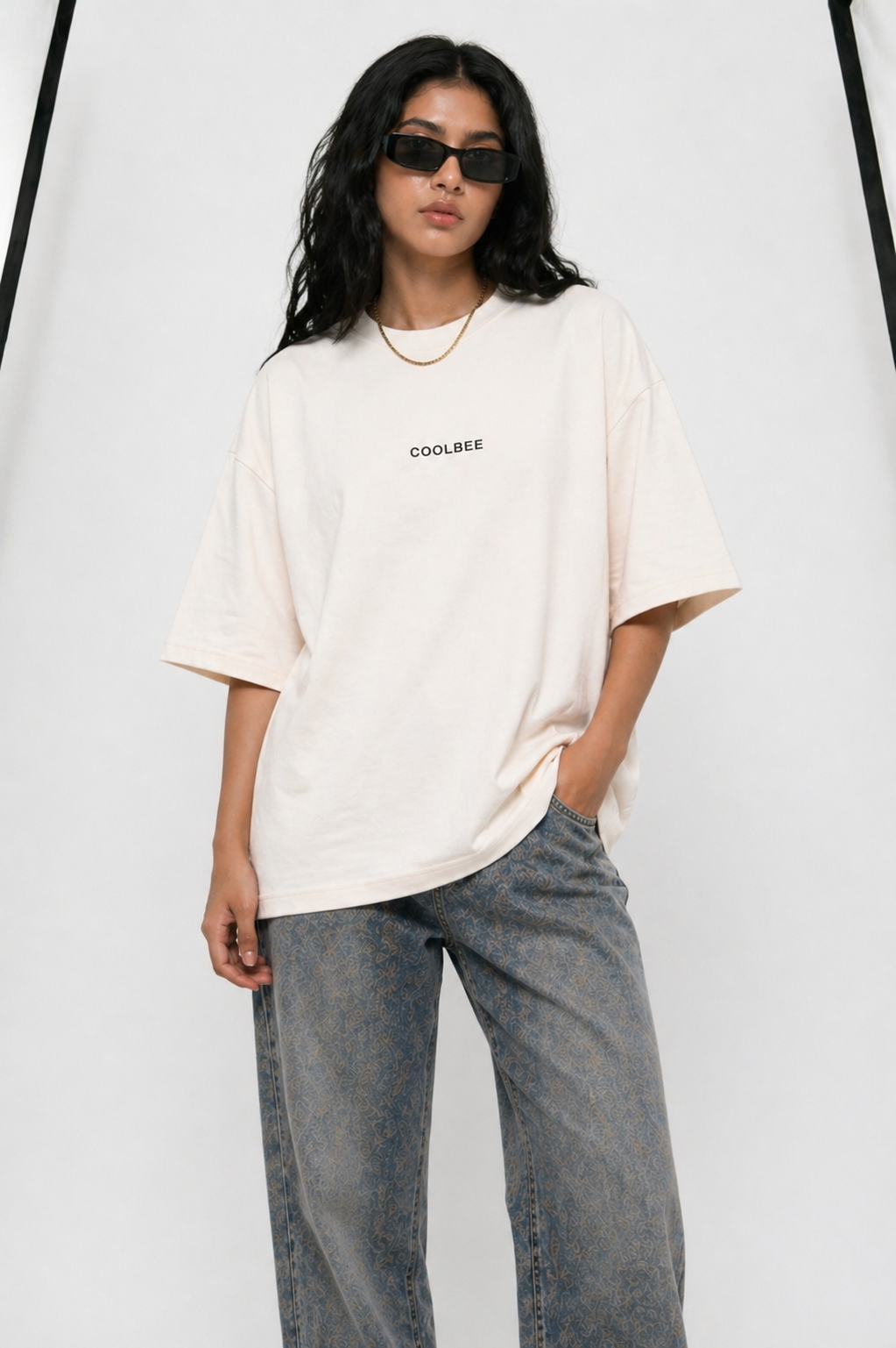 Cool Bee Matchday Abstract Tee White for Women - Oversized Graphic Tee Streetwear India - Back View