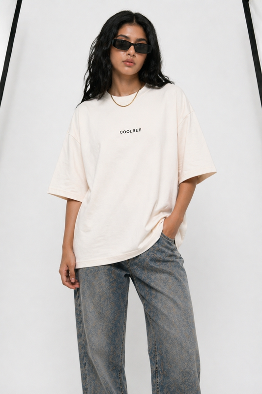 Cool Bee Matchday Abstract Tee White for Women - Oversized Graphic Tee Streetwear India - Back View