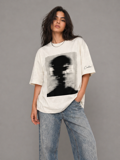 Cool Bee Blurred Vision Tee White for Women - White Oversized Graphic Tee Streetwear India