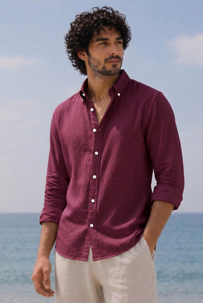 Linen Casual Shirt Maroon