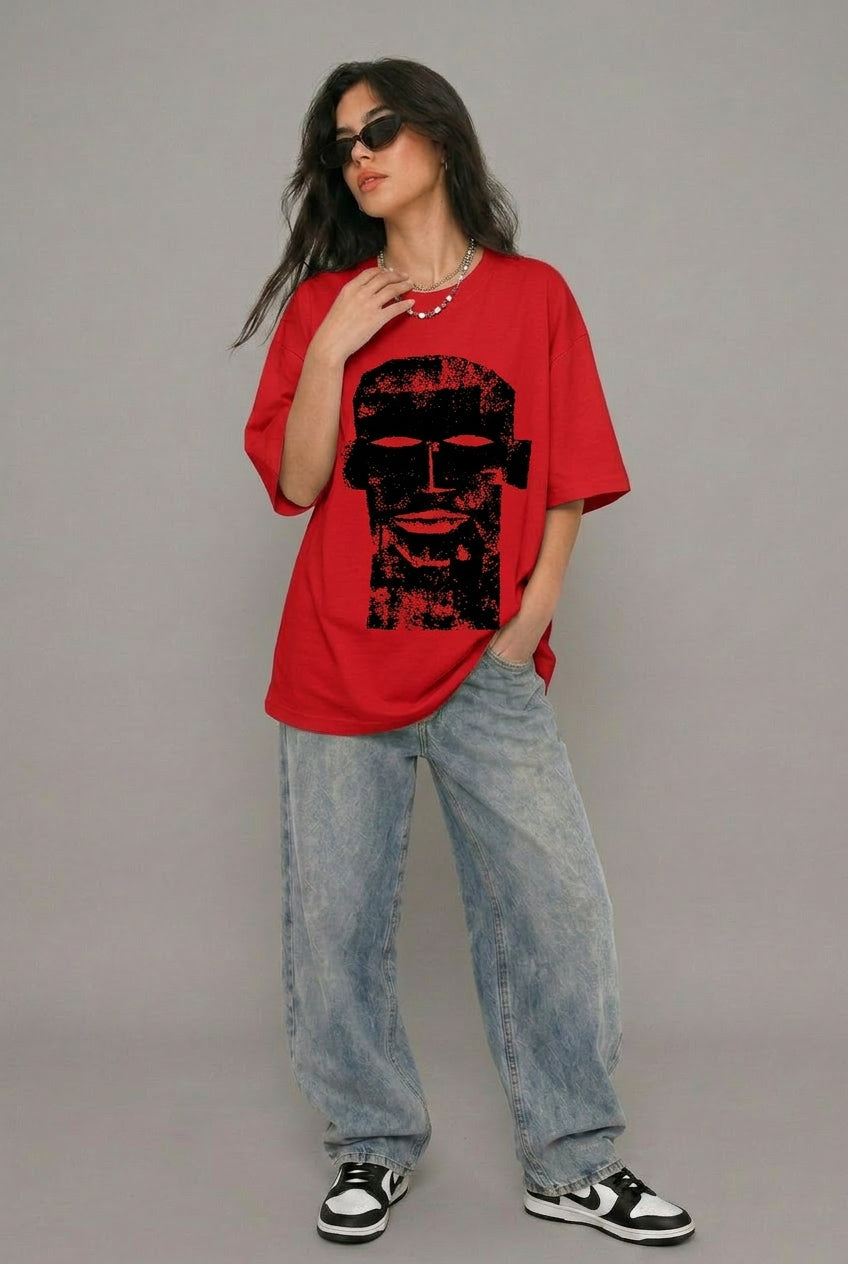 Cool Bee The Totem Tee Red for Women - Oversized Graphic Tee Streetwear India - Lifestyle View