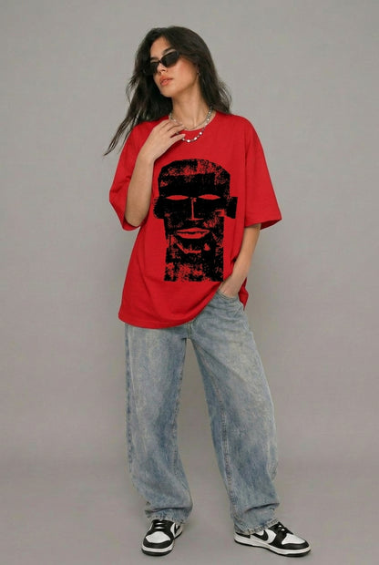 Cool Bee The Totem Tee Red for Women - Oversized Graphic Tee Streetwear India - Lifestyle View