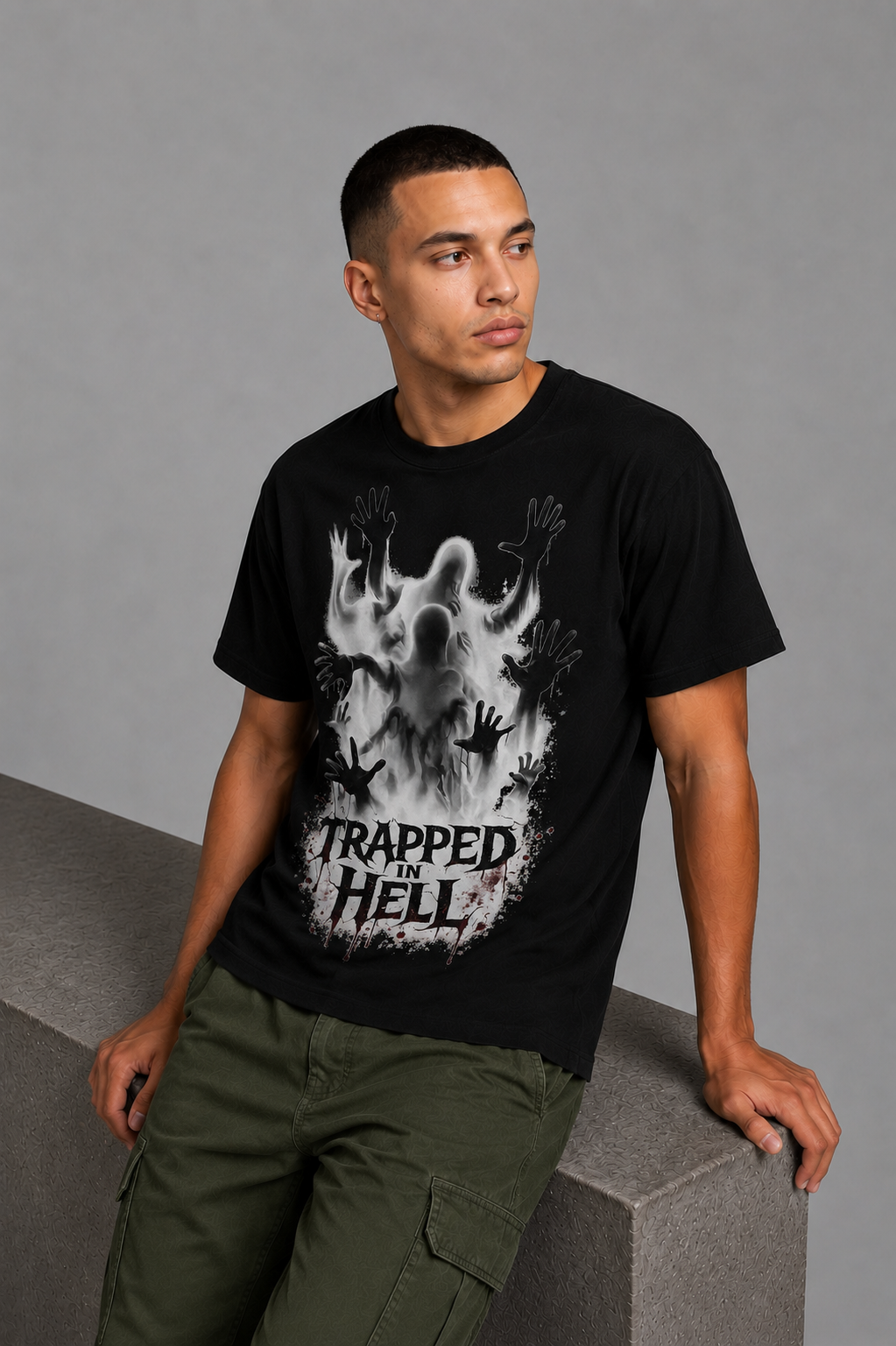 Cool Bee Trapped Tee Black for Men - Black Oversized Graphic Tee Streetwear India