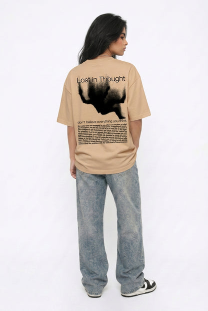Cool Bee Lost in Thoughts Tee Beige for Women - Oversized Graphic Tee Streetwear India - Lifestyle View