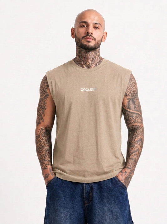 Cool Bee Men Tank Tees Beige for Men - Beige Tank Top Gym Casual India