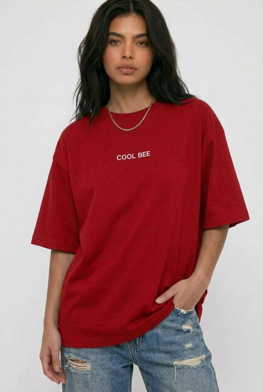 Cool Bee Silent Muse Tee Red for Women - Oversized Graphic Tee Streetwear India - Detail View