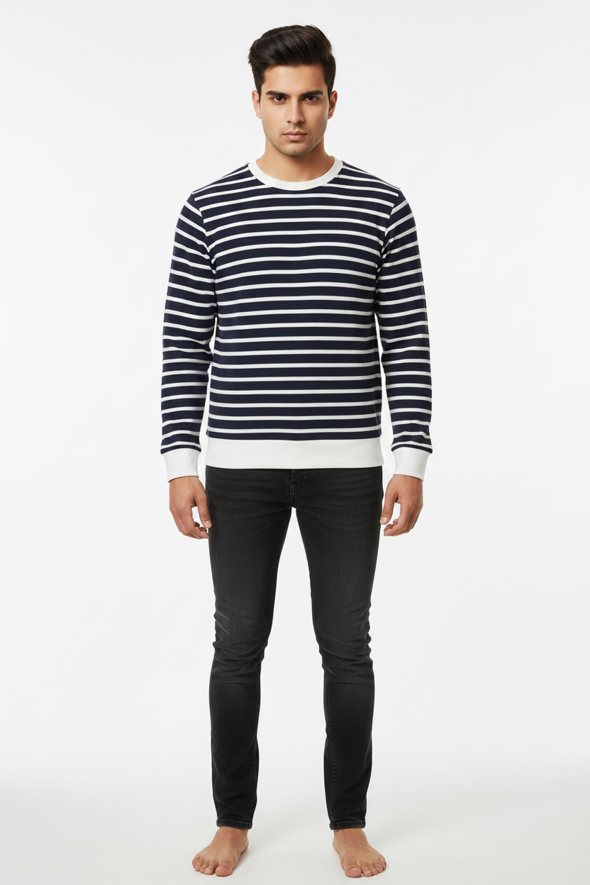 Front facing attitude - navy waffle tee