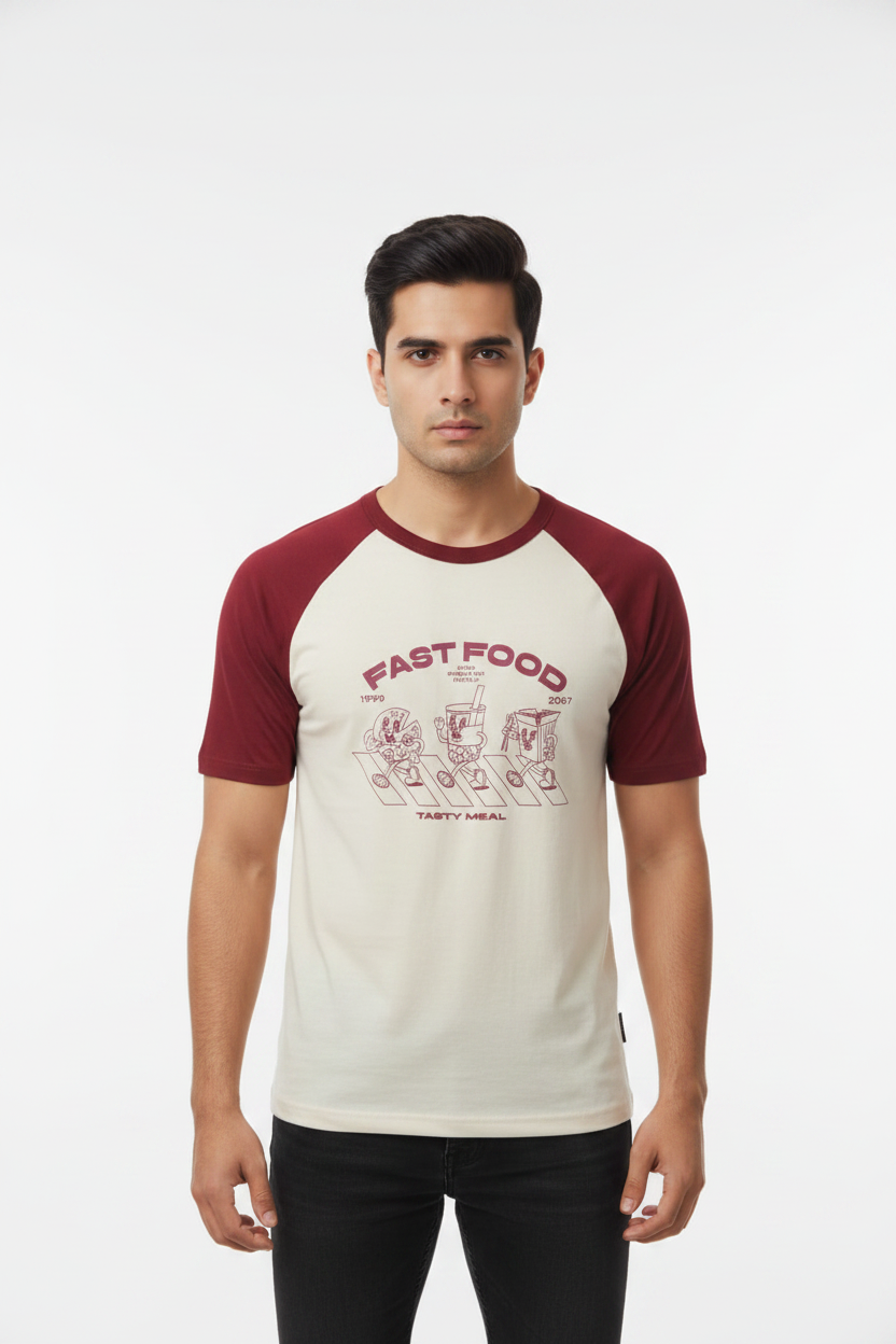 Front facing - FAST FOOD raglan tee