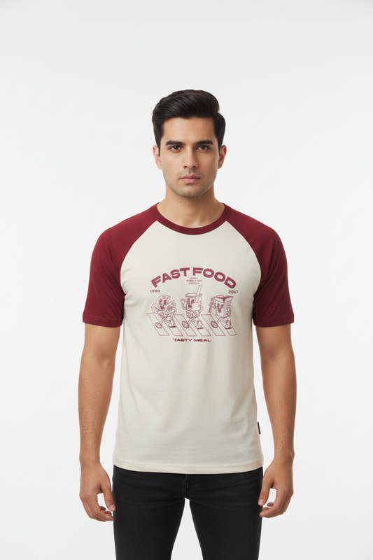 Front facing - FAST FOOD raglan tee