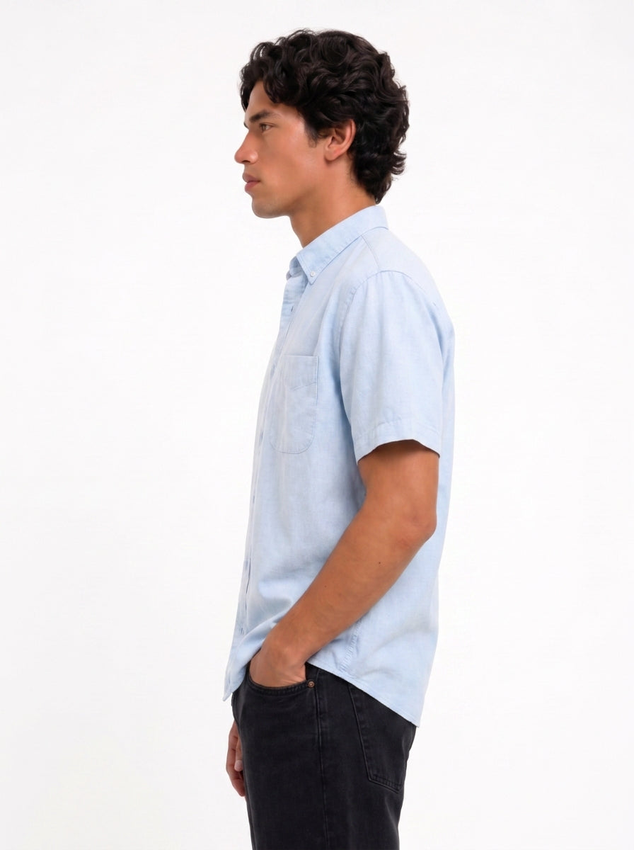 Cool Bee Oxford Casual Half Shirt Blue for Men - Premium Half Sleeve Casual Shirt India - Lifestyle View