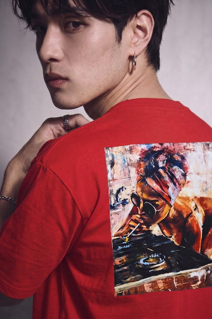 Cool Bee Midnight Muse Tee Red for Men - Red Oversized Graphic Tee Streetwear India - Lifestyle View