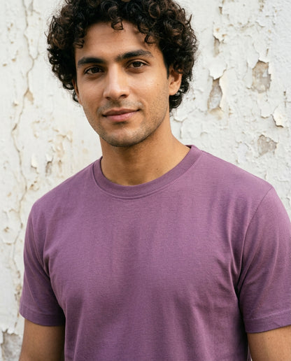 Cool Bee Essential Cotton Crew Neck T-Shirt Purple for Men - Purple Graphic Tee India - Back View