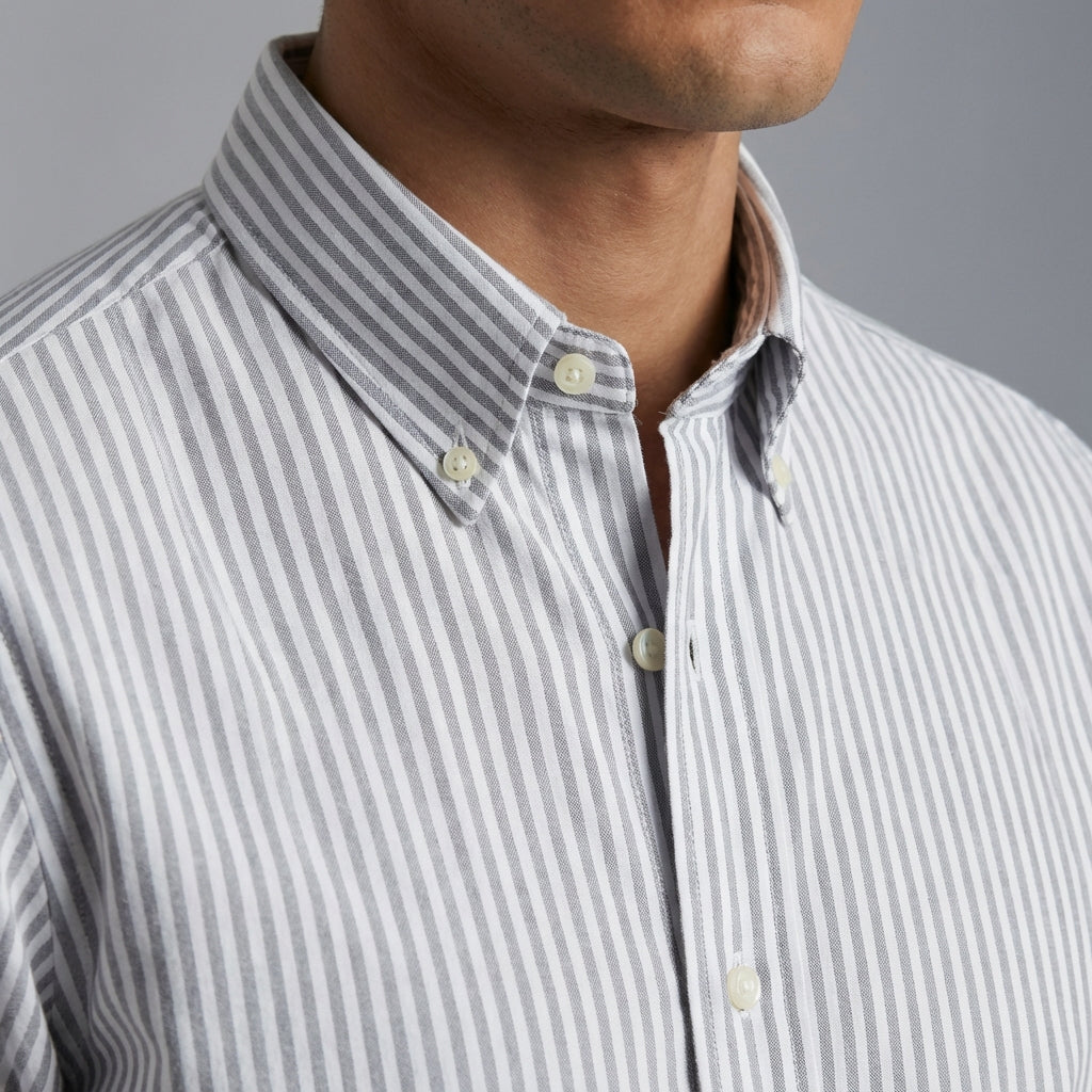 Super Premium Slim Fit Grey Striped Oxford Shirt