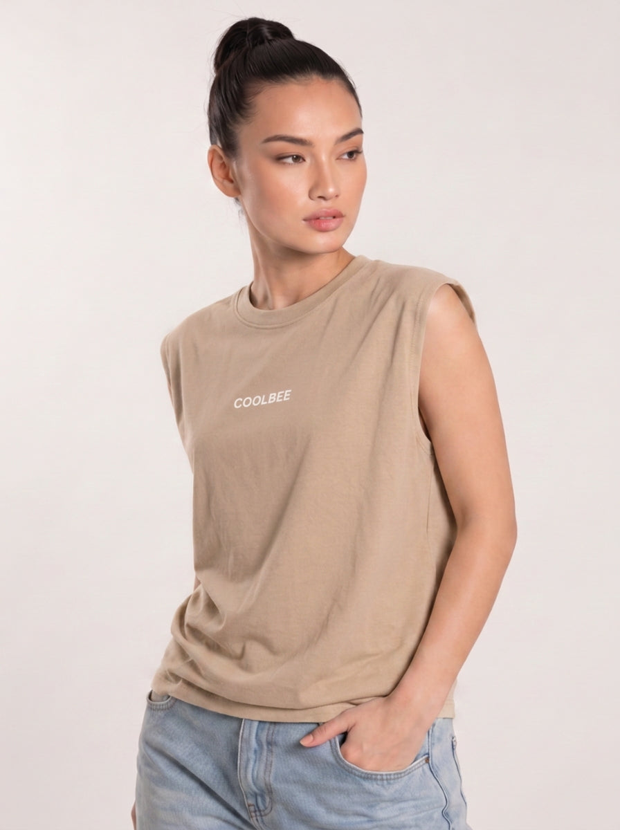 Cool Bee Women Tank Tees Beige for Women - Tank Top Gym Casual India - Lifestyle View