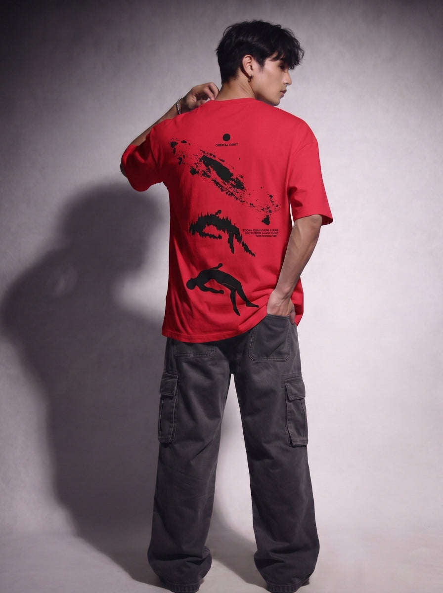 Cool Bee Orbital Drift Tee Red for Men - Red Oversized Graphic Tee Streetwear India - Lifestyle View