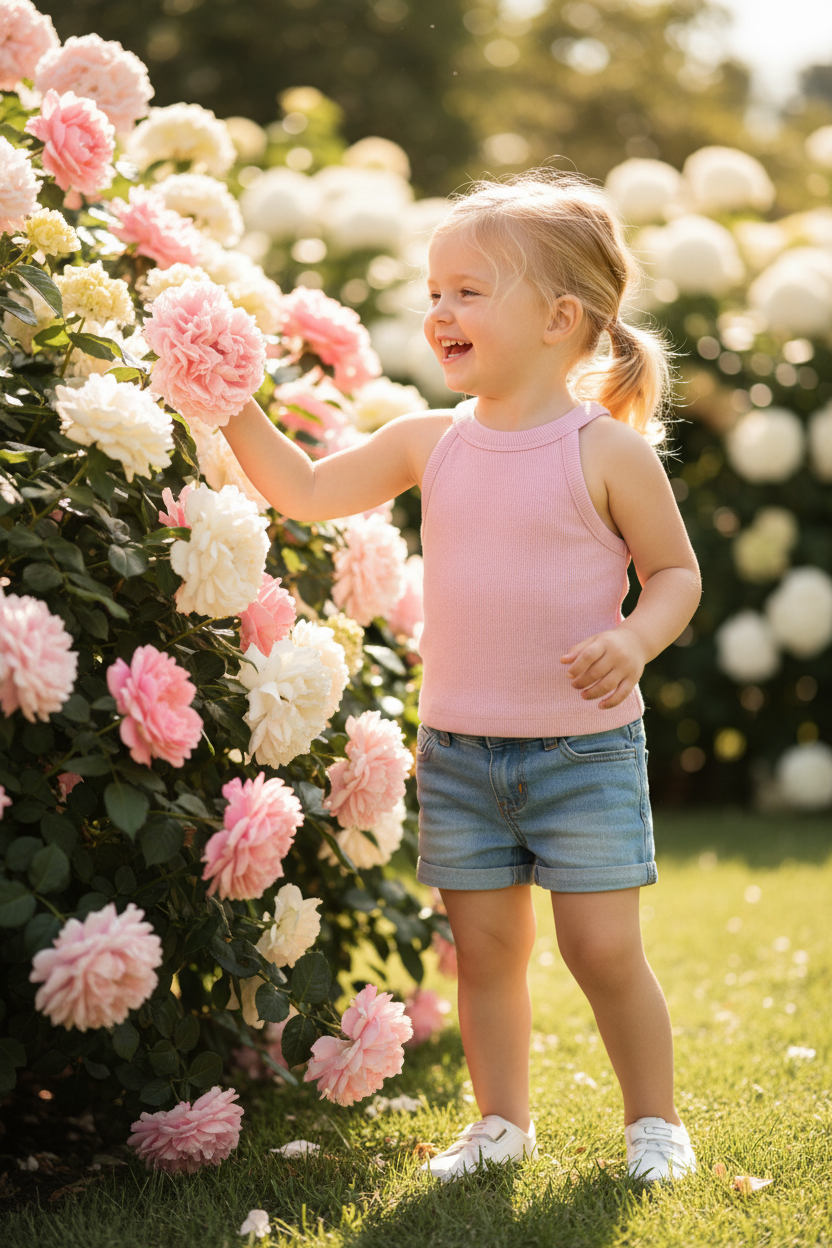 Coolbee Store – Girl in garden wearing light pink ribbed tank top