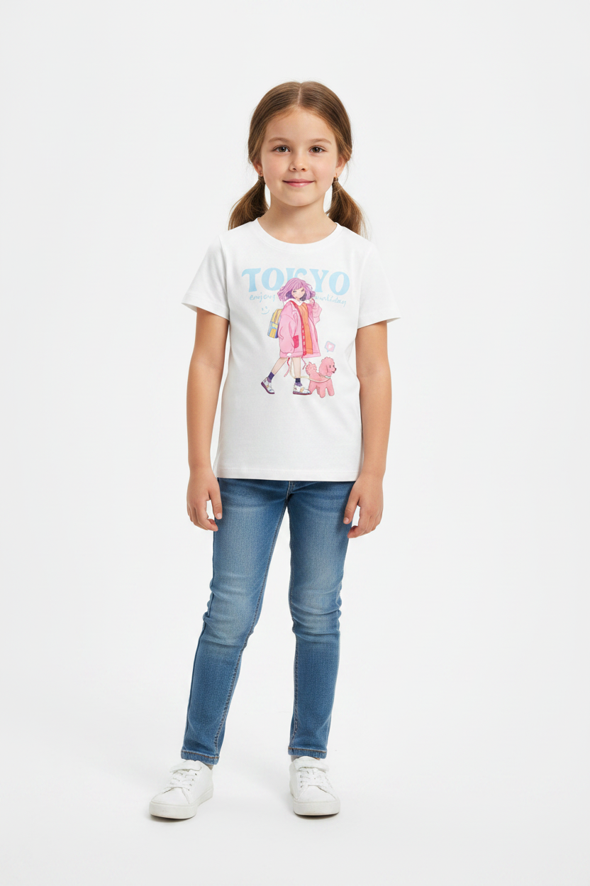 Coolbee Store – Girl in studio wearing Tokyo anime tee