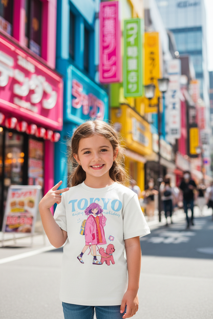 Coolbee Store – Girl on city street wearing Tokyo anime tee