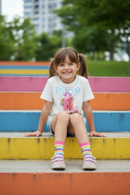 Coolbee Store – Girl on steps wearing Tokyo anime tee