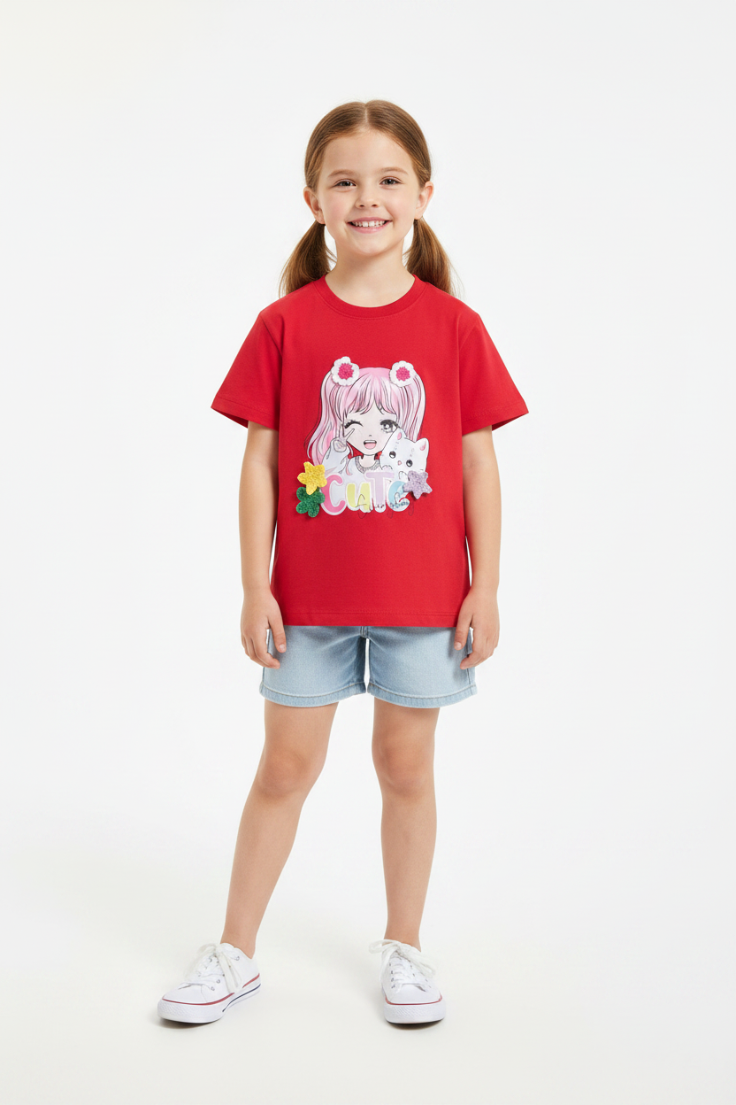 Coolbee Store – Girl on white background wearing red cute everyday anime tee