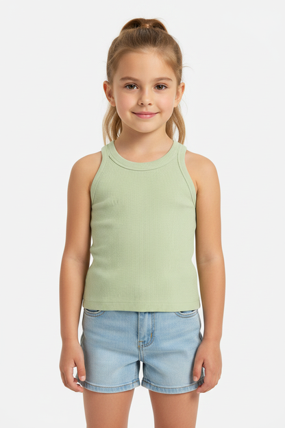 Coolbee Store – Girl on white background wearing sea green ribbed sleeveless top