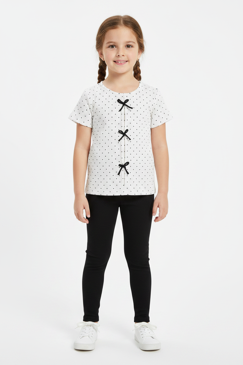 Coolbee Store – Girl on white background wearing white polka dot bow top