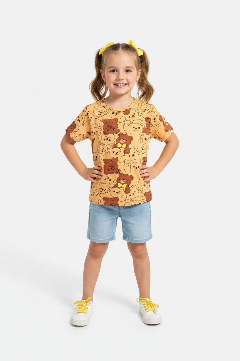 Coolbee Store – Girl on white background wearing yellow teddy bear tee