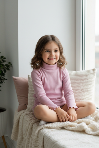 Coolbee Store – Girl on window seat wearing pink turtleneck