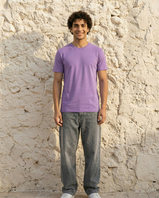 Cool Bee Essential Cotton Crew Neck T-Shirt Light Purple for Men - Light Purple Regular Fit Tee India - Back View