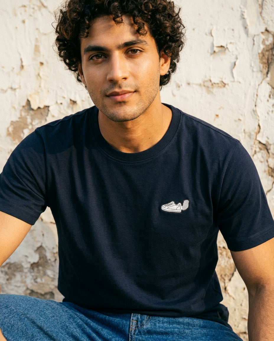 Cool Bee Essential Cotton Crew Neck T-Shirt Navy Blue for Men - Navy Blue Regular Fit Tee India - Lifestyle View