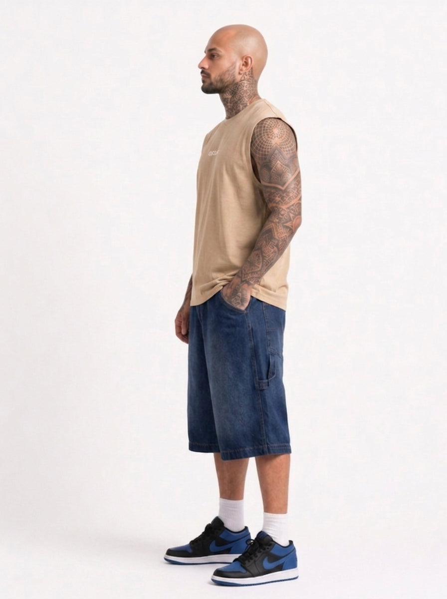 Cool Bee Men Tank Tees Beige for Men - Beige Tank Top Gym Casual India - Lifestyle View
