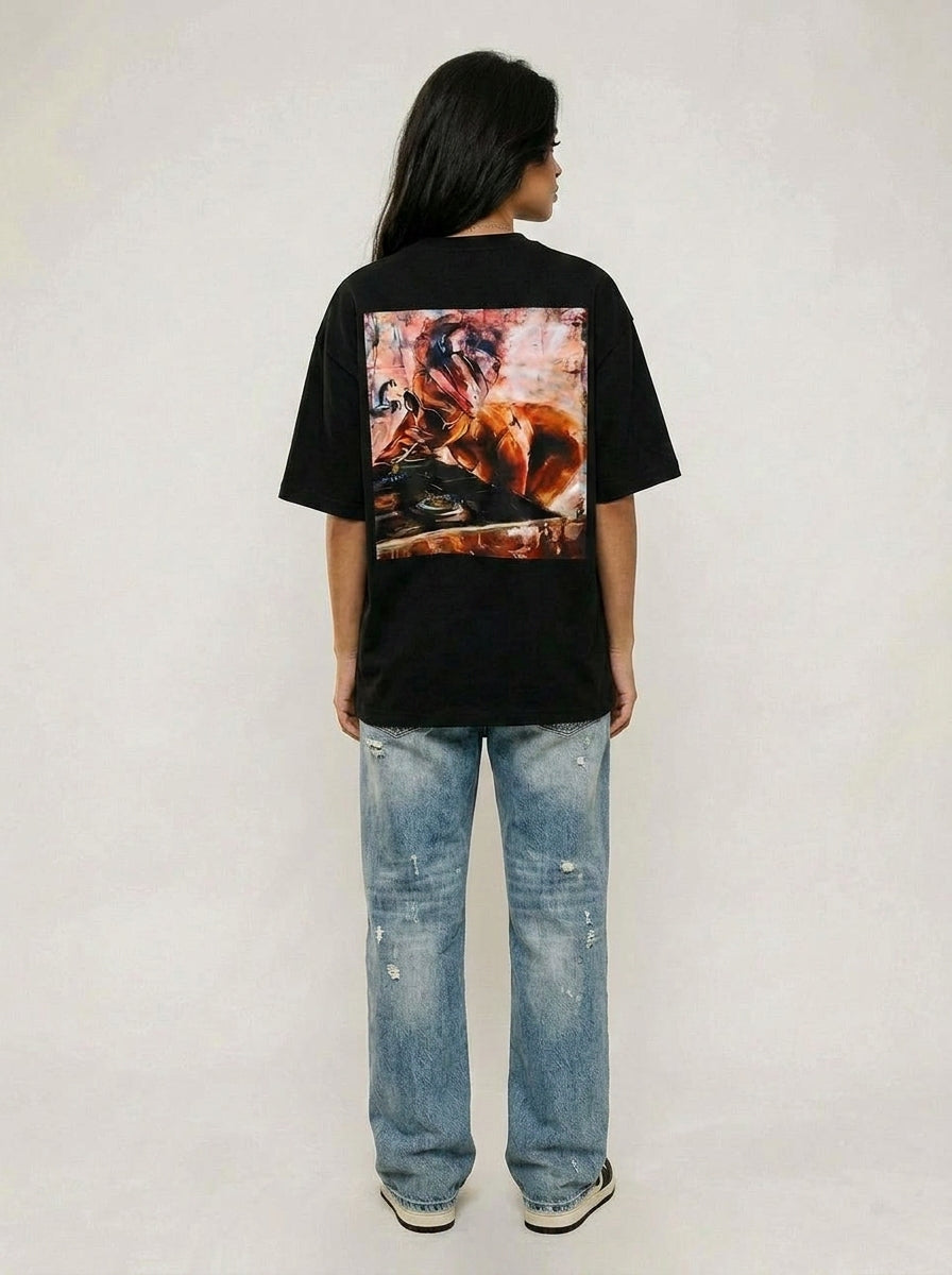 Cool Bee Midnight Muse Tee Black for Women - Oversized Graphic Tee Streetwear India - Lifestyle View