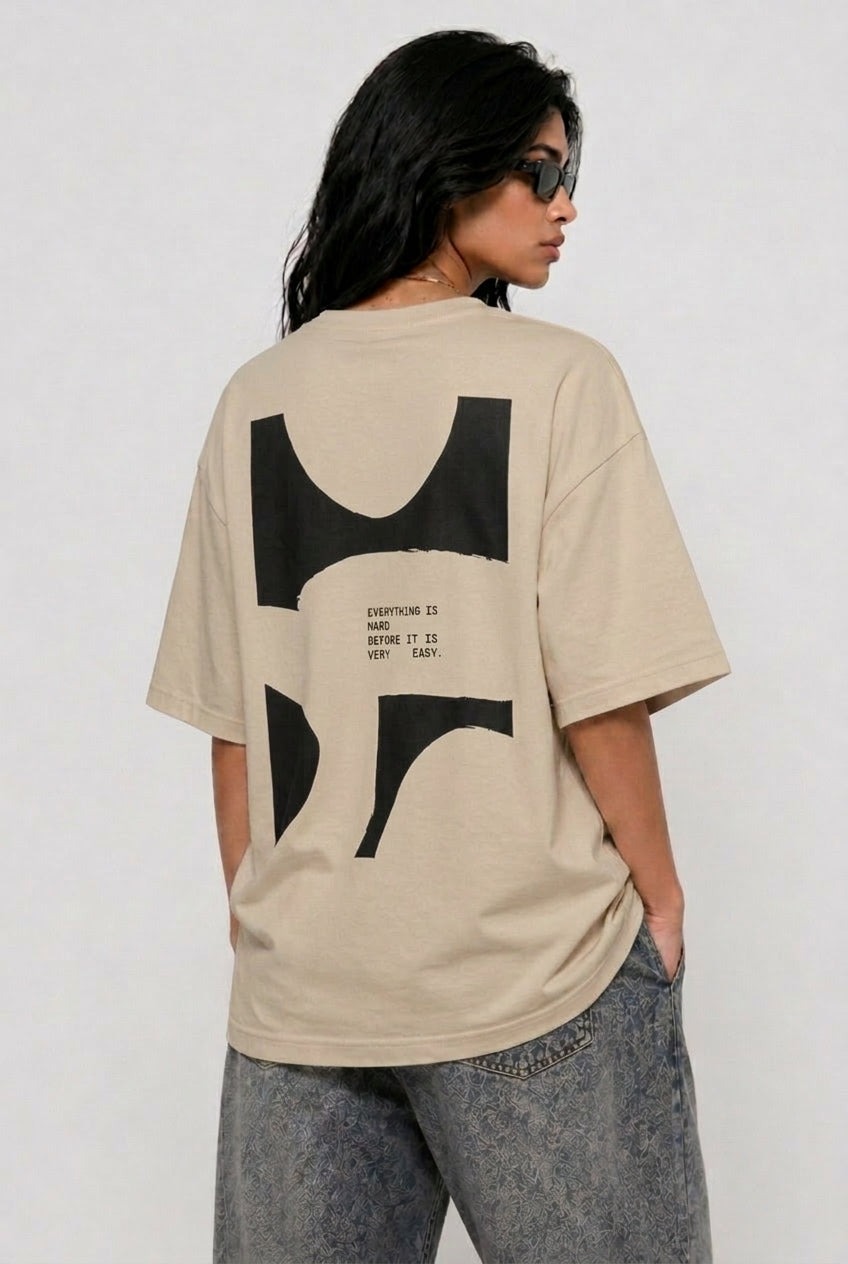 Cool Bee Perspective Graphic Tee Beige for Women - Beige Oversized Graphic Tee Streetwear India