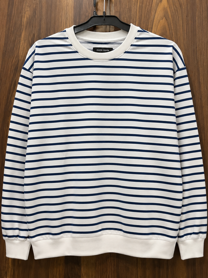 Navy Stripe Cotton Terry Full Sleeve Tee